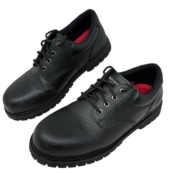 Skechers Black Pebbled Leather Relaxed Fit Slip Resistant Lace Up Shoes Size 11 - Picture 3 of 15